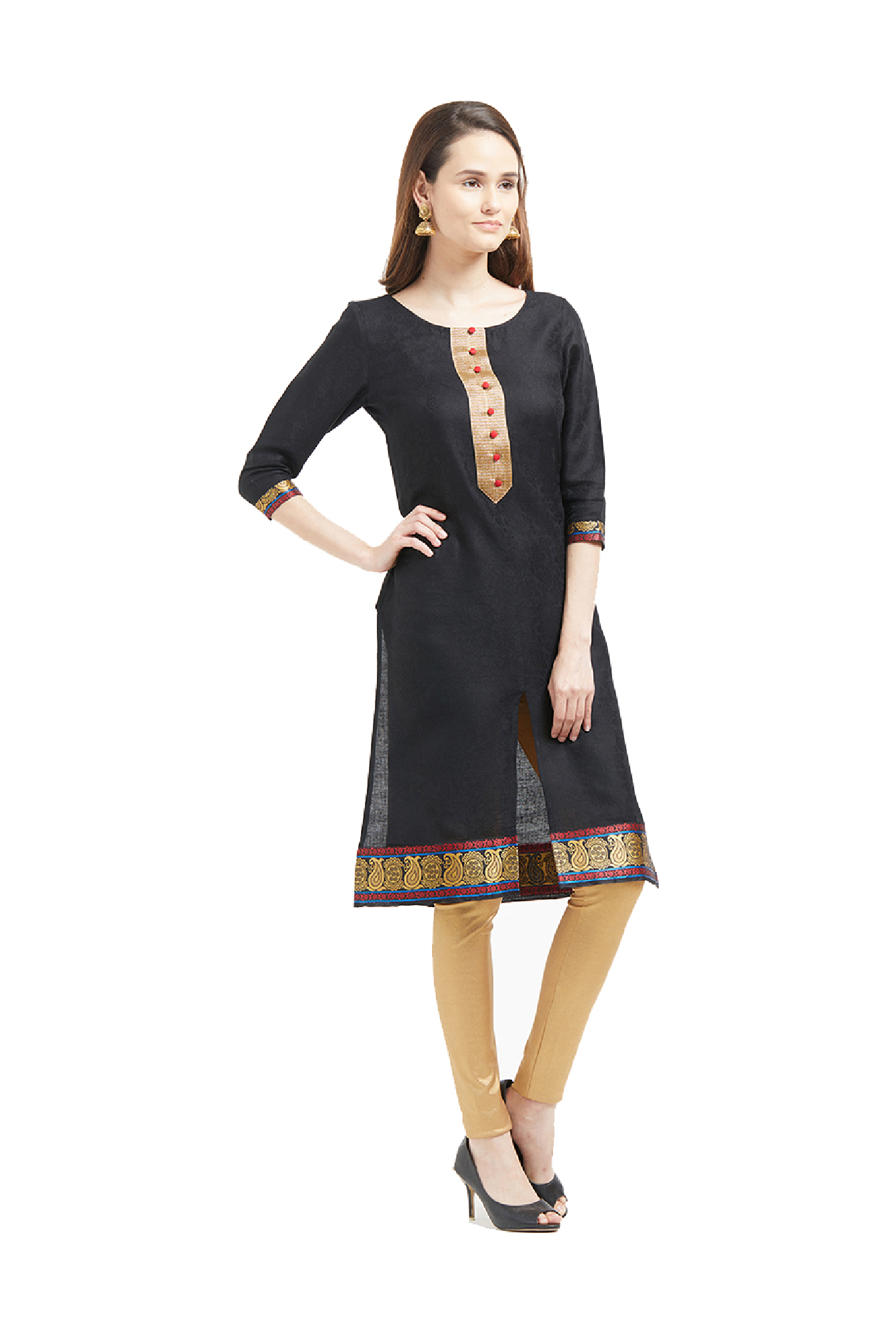 Fusion Beats Black Cotton Kurta