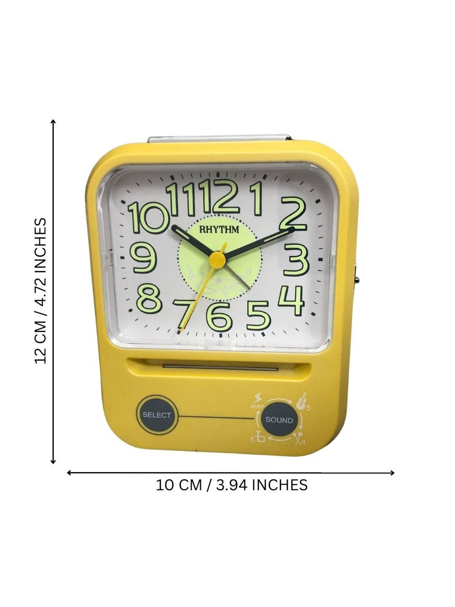 RHYTHM Elegant Rectangular Yellow & Grey Plastic Table or Desk Clock