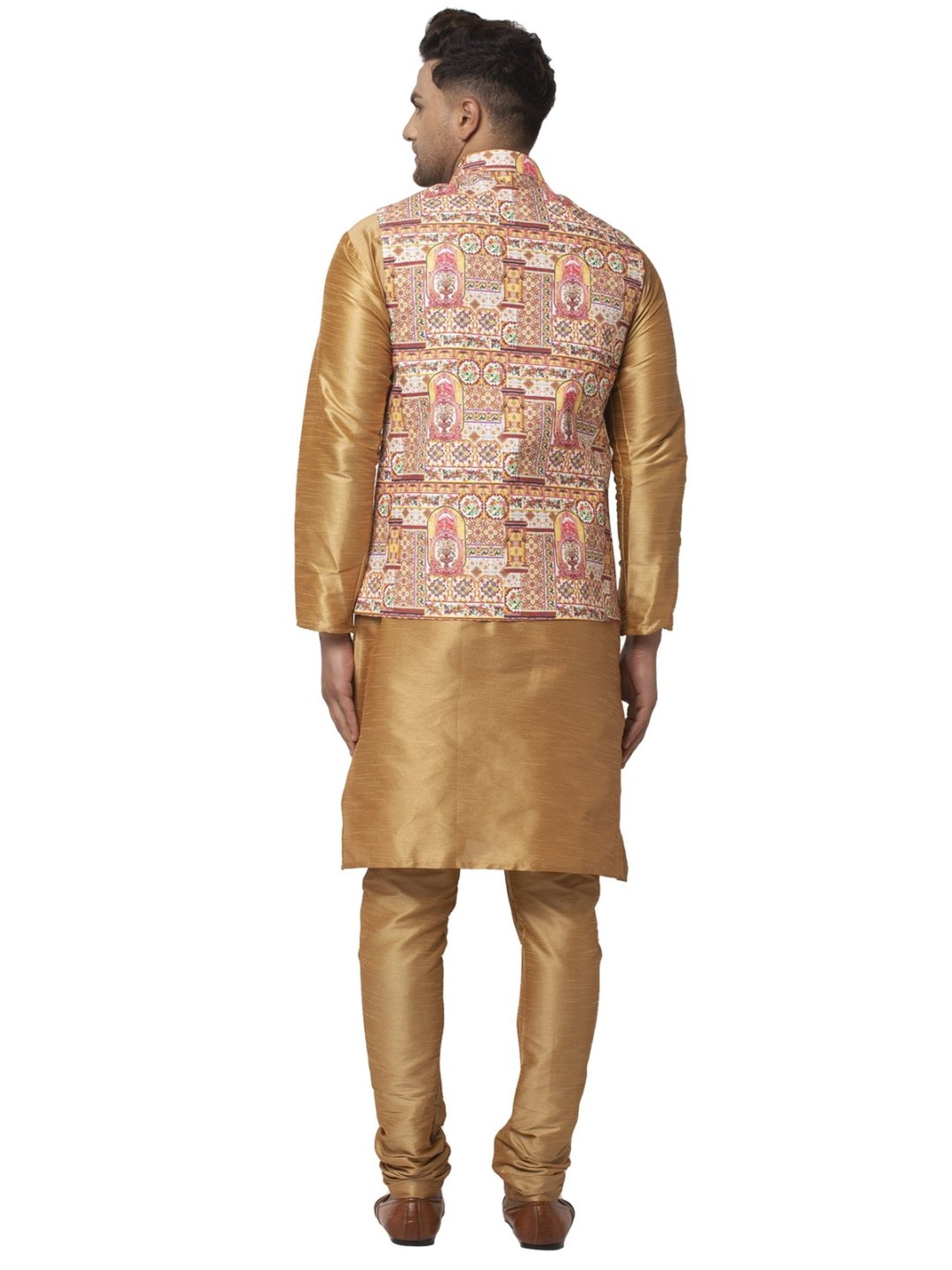 Benstoke Copper & Yellow Regular Fit Paisley Kurta Set With Jacket