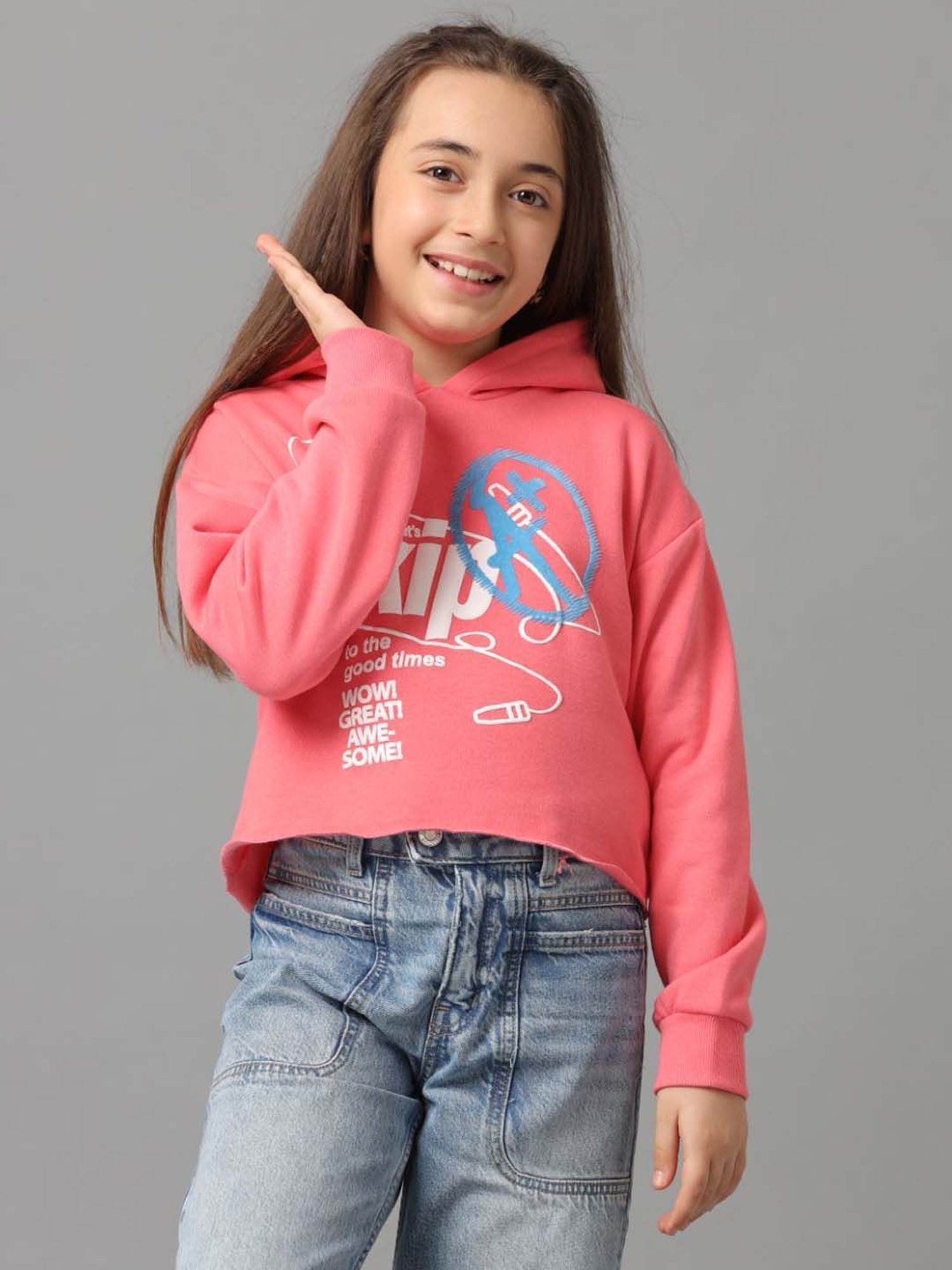 Under Fourteen Only Kids Pink Cotton Printed Full Sleeves Sweatshirt