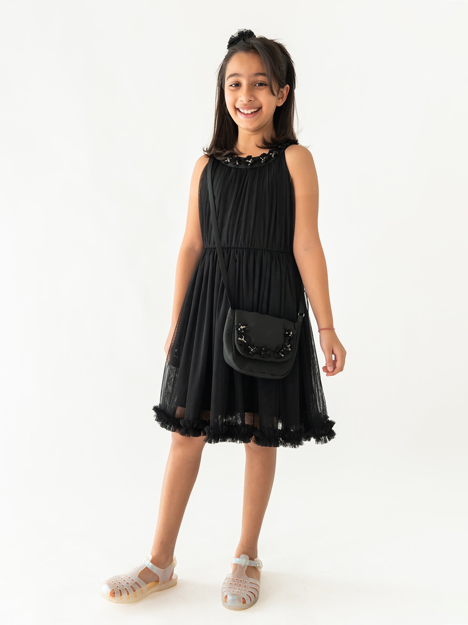 A Little Fable Kids Black Solid Dress