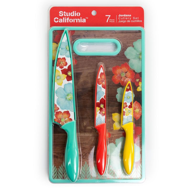 Gibson Home Jordana 7 Piece Cutlery Knife and Cutting Board Set in Multi-Color Floral