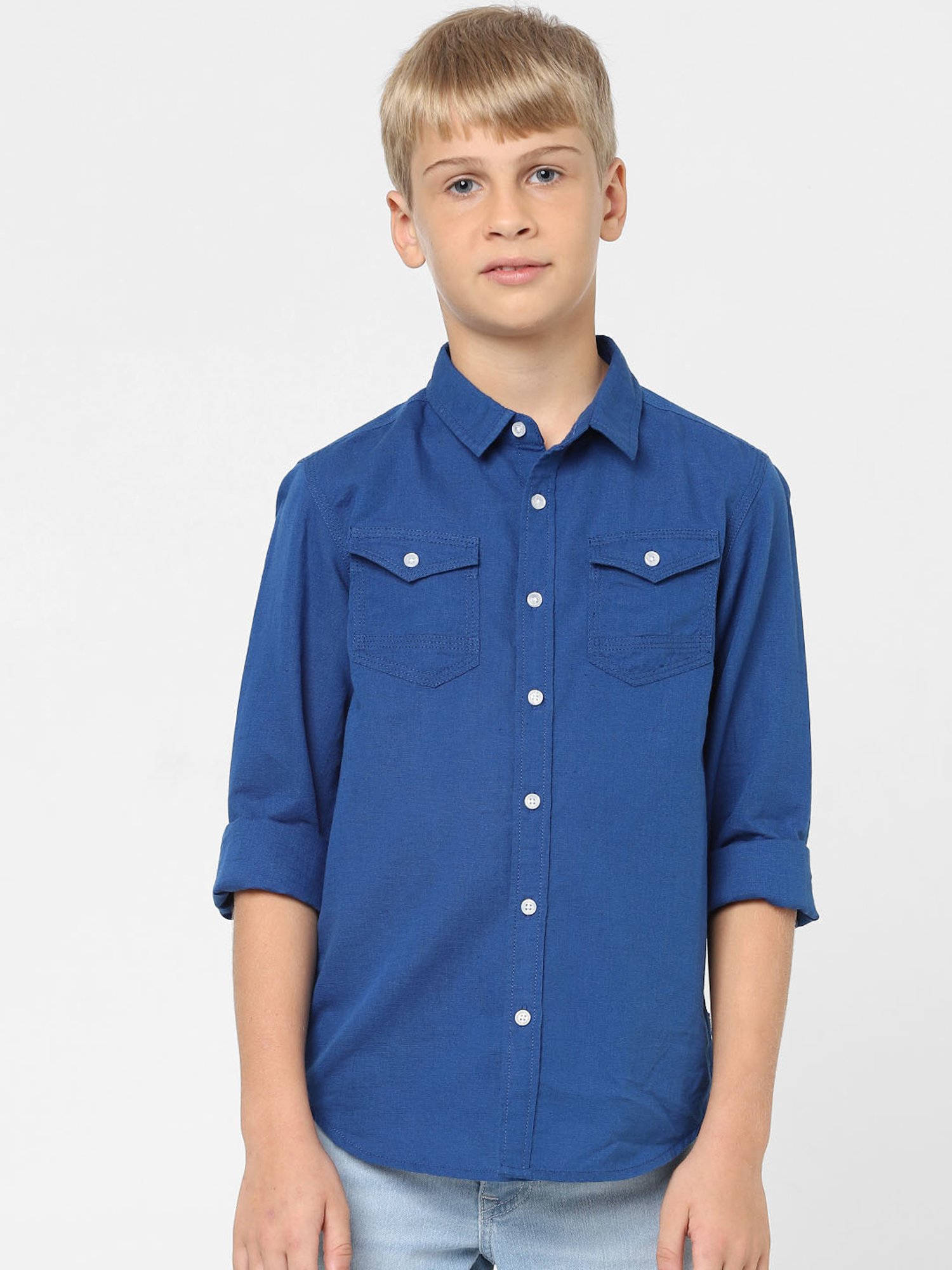 Jack & Jones Junior Blue Solid Full Sleeves Shirt