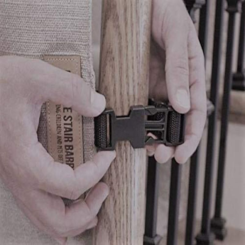 The Stair Barrier Portable Wide Banister to Banister Retractable Fabric Baby and Pet Safety Gate, 42 to 52 Inch, Hampton Natural