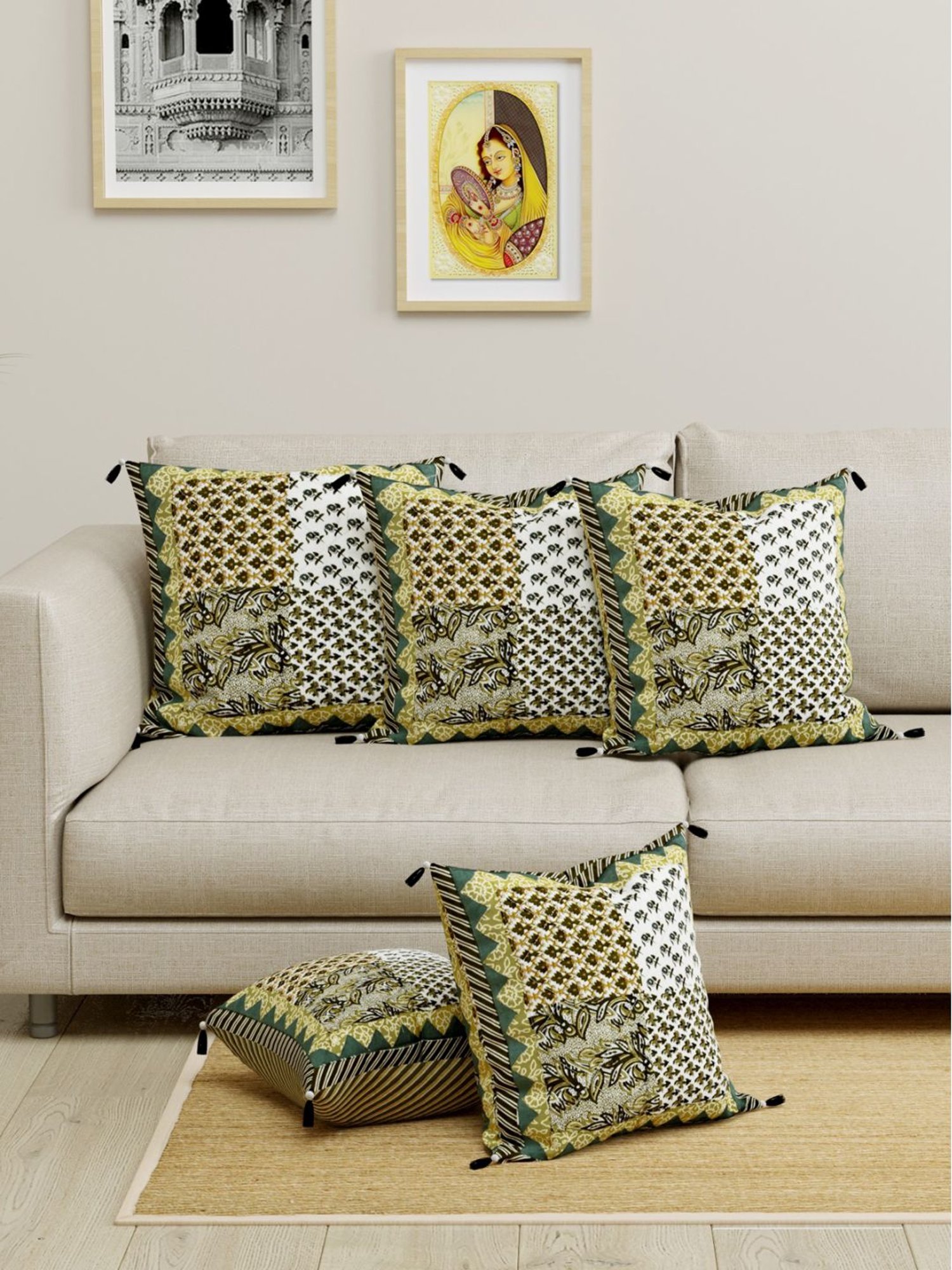 Living Roots Multicolor Cotton Cushion Covers - Set of 5