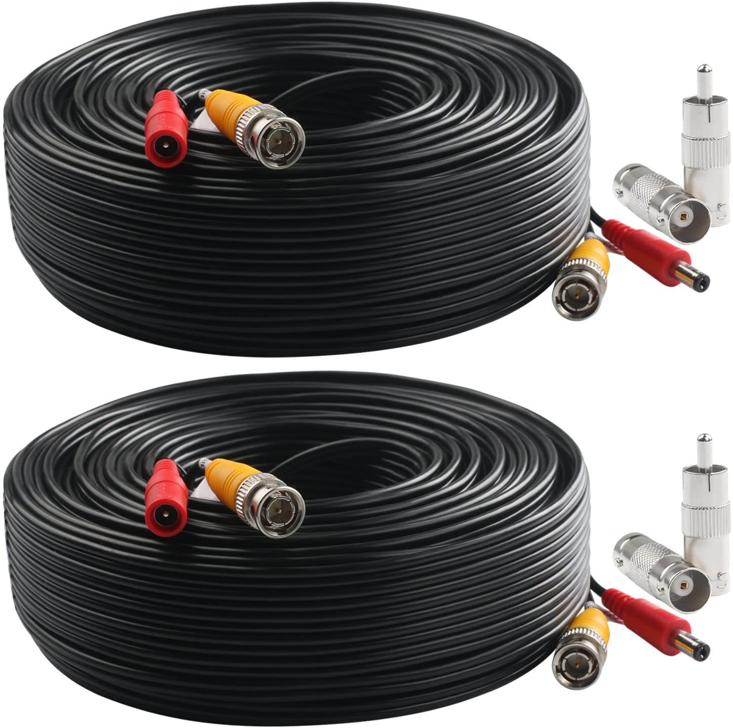 Postta BNC Video Power Cable (2 Pack 150 Feet) Pre-Made All-in-One Video Security Camera Cable Wire with Four Connectors for CCTV DVR Surveillance System