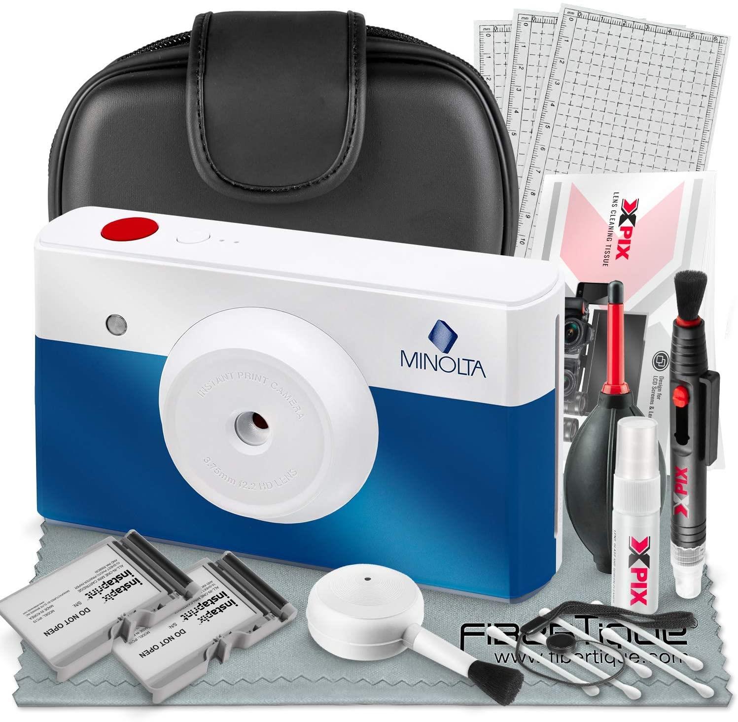 Minolta Instapix Print Digital Camera with Printer (Blue) + Cartridge + Deluxe Accessory Bundle