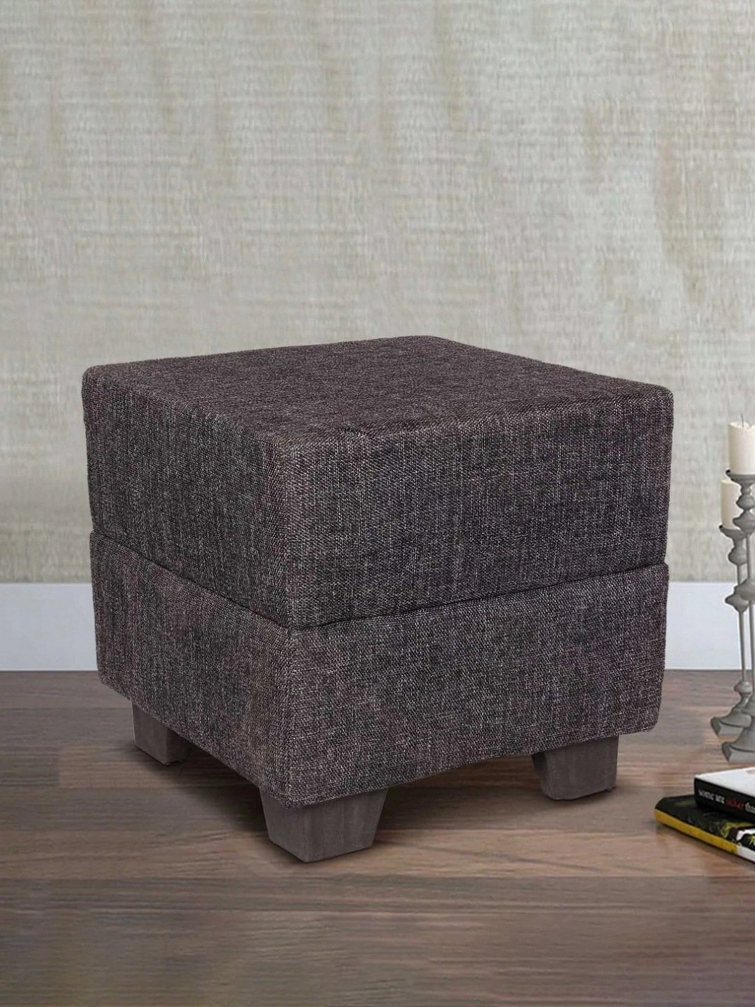 Ikiriya Iris Solid Black Wood Ottoman