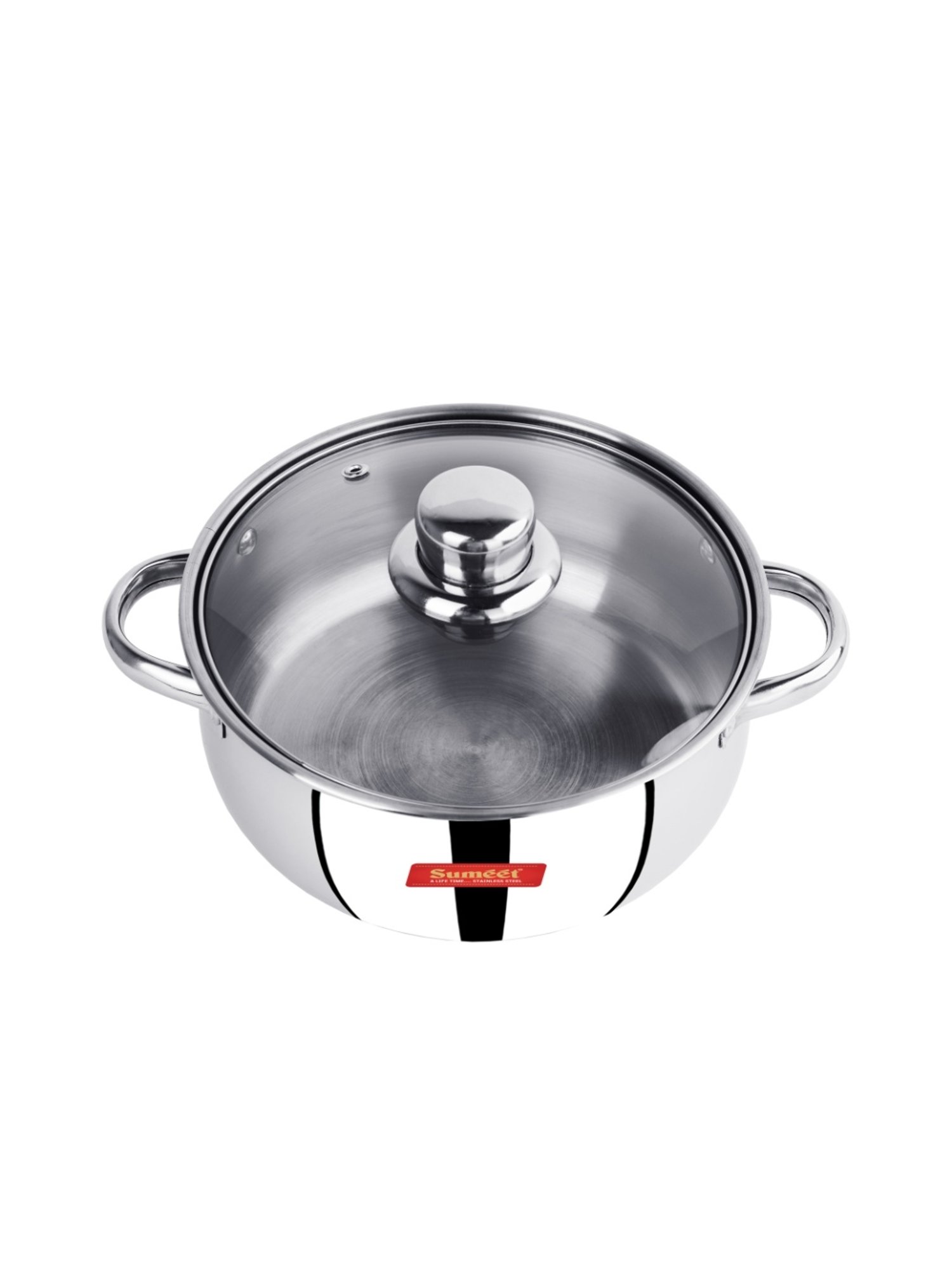 Sumeet Stainless Steel Induction Bottom Cook & Serve Casserole No.11(2Ltr) with Glass Lid-19.5cm Dia