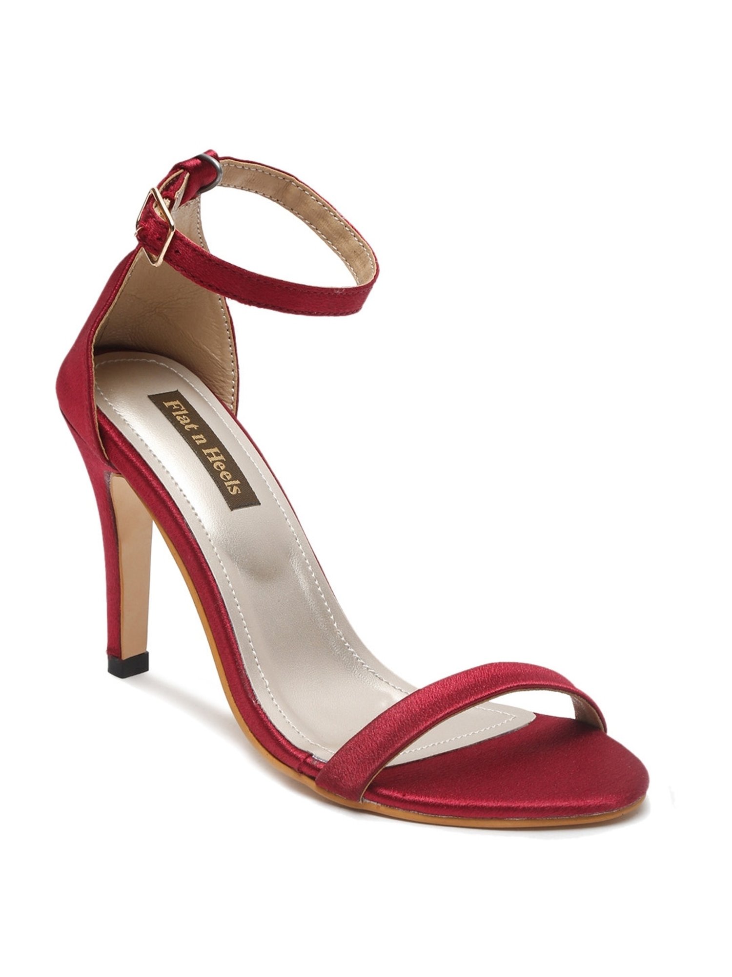 Flat N Heels Women's Maroon Ankle Strap Stilettos