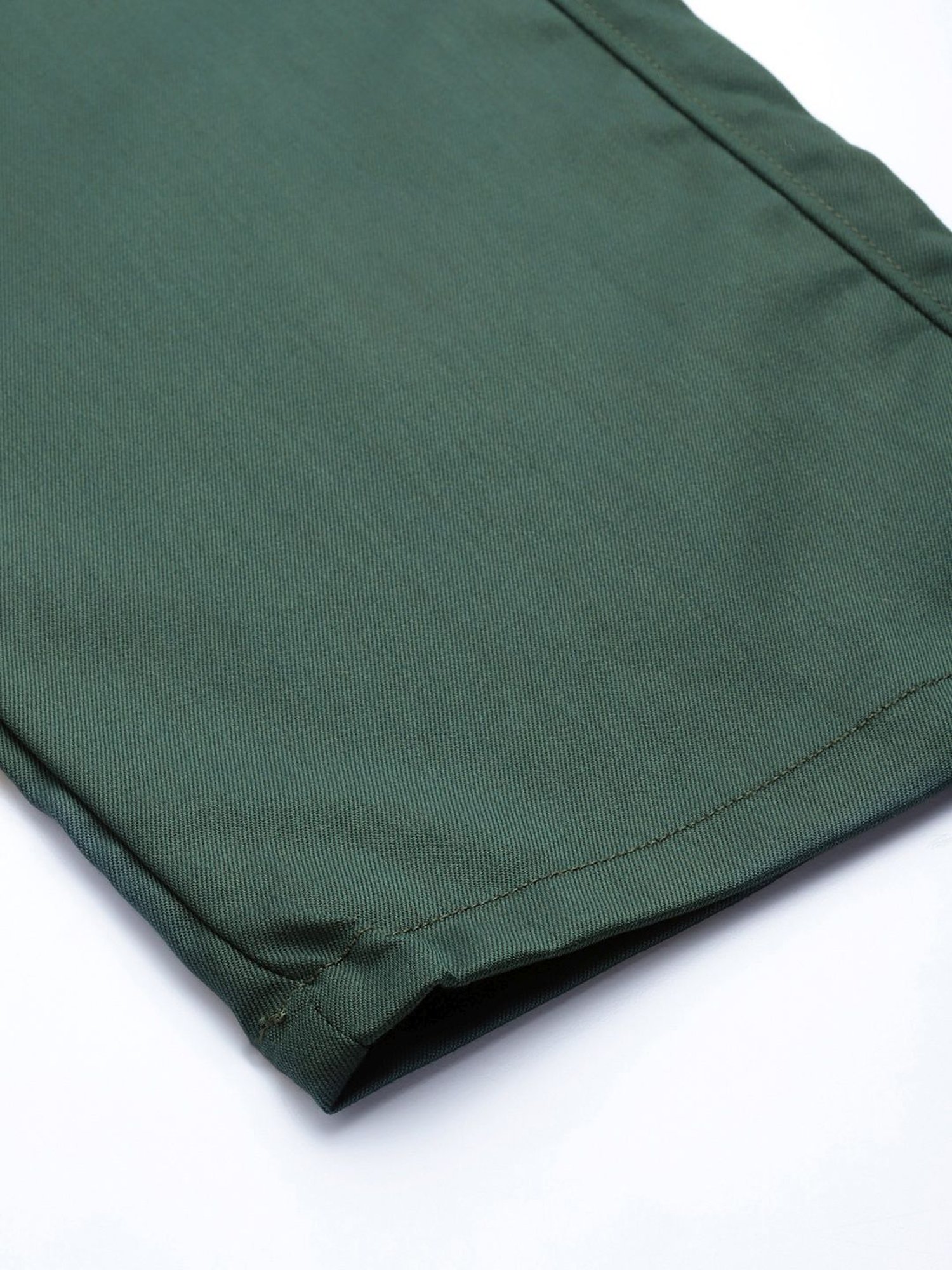 Sojanya Green Cotton Regular Slim Fit Flat Front Trousers