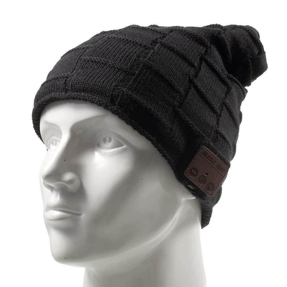 Wireless Music Hat, Knit Winter Warm Beanie w/ Built-in Compatible with Bluetooth Stereo Headphone, Microphone for Hands-Free Calling - Black