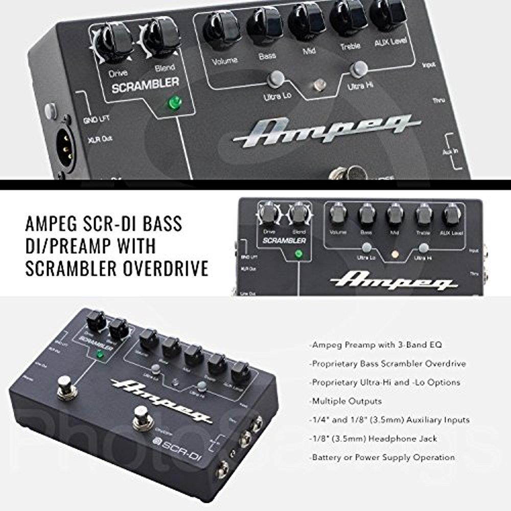Ampeg SCR-DI Bass DI Preamp with Scrambler Overdrive and Basic Accessory Bundle w/ Cables + Fibertique Cloth