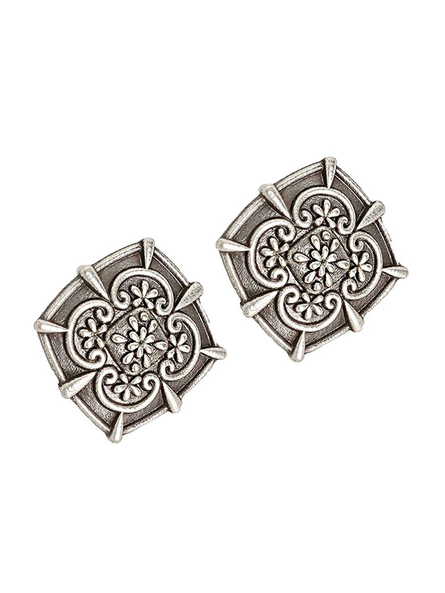 Teejh Ethnic Nysha Silver Oxidized Stud Earrings