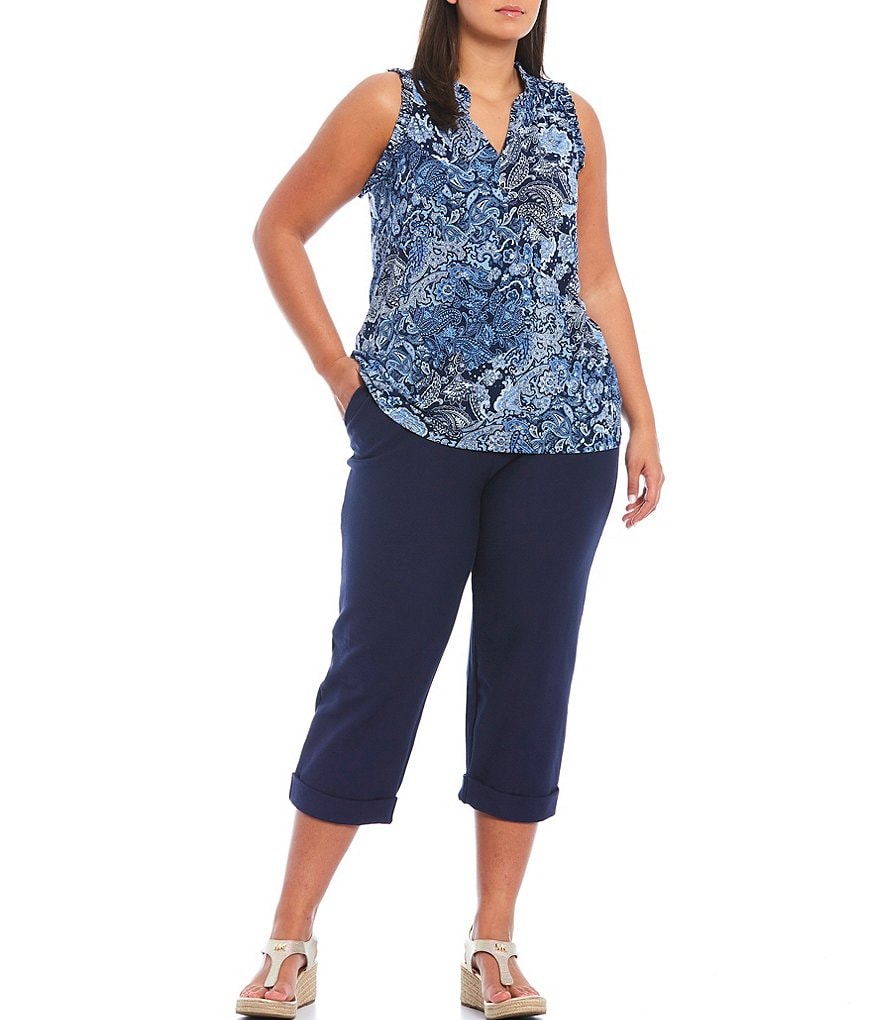 MICHAEL Michael Kors Plus Size Stretch Knit Twill Pull-On Roll Cuff Crop Pants