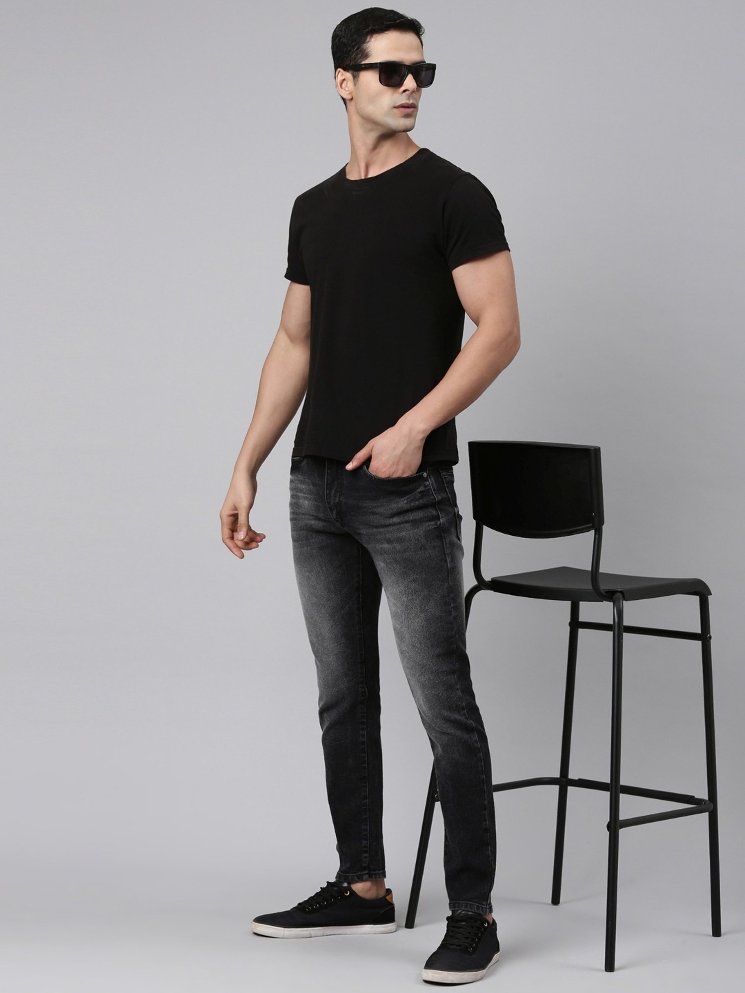 CINOCCI Black Cotton Slim Fit Jeans