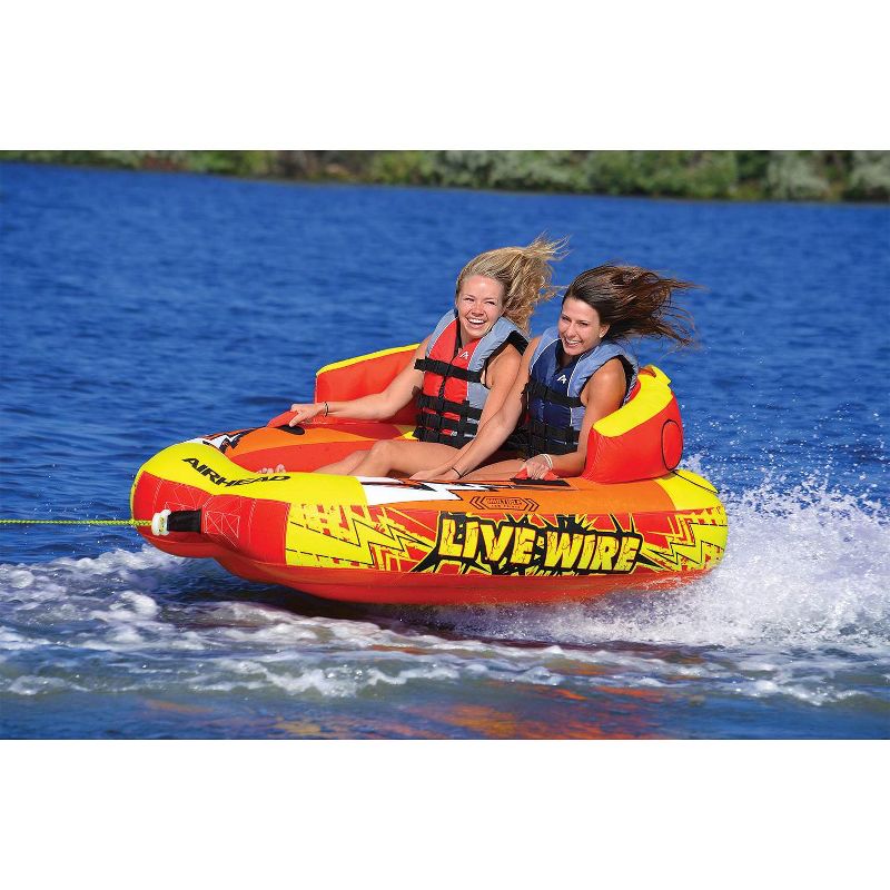 AIRHEAD AHLW-2 Live Wire 2 Inflatable 1-2 Rider Boat Towable Tube with Tow Rope