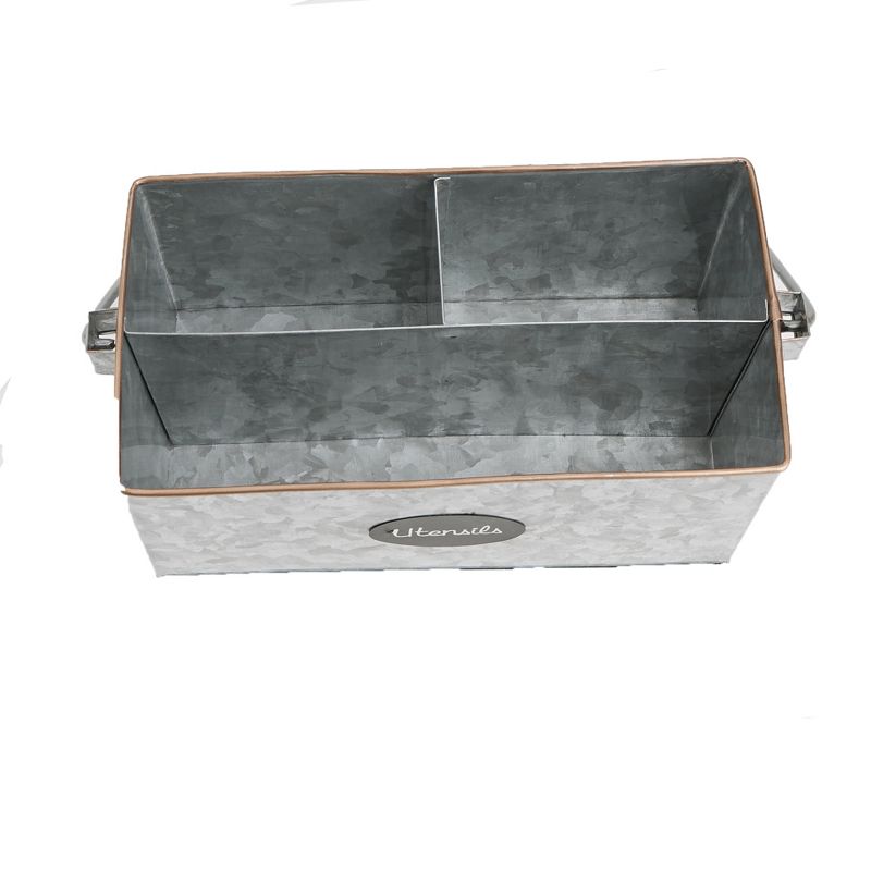 Mind Reader Wood & Galvanized Utensils Caddy, 3 Section Flatware Organizer, Silver