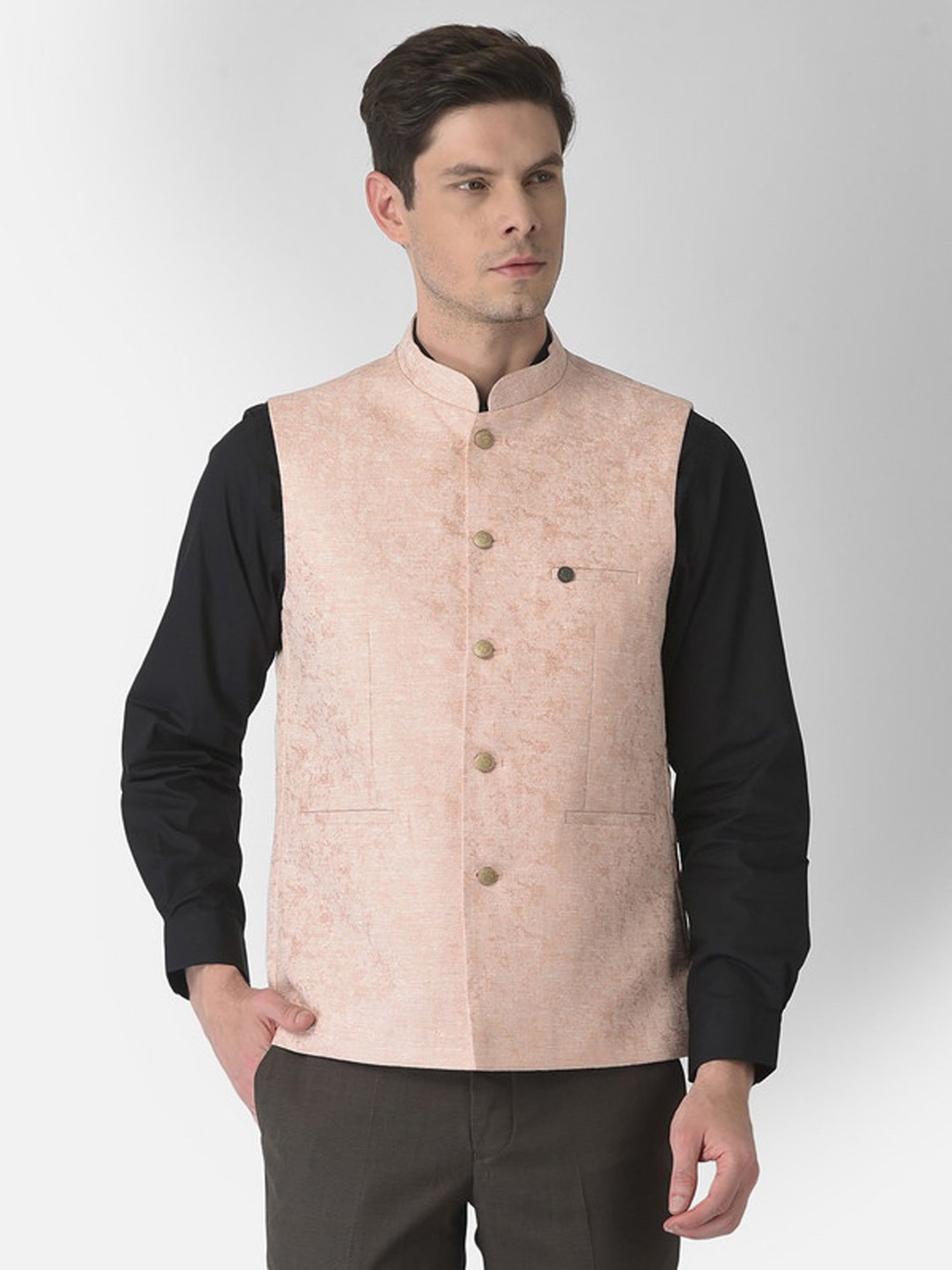 Turtle Pink Slim Fit Self Pattern Nehru Jacket