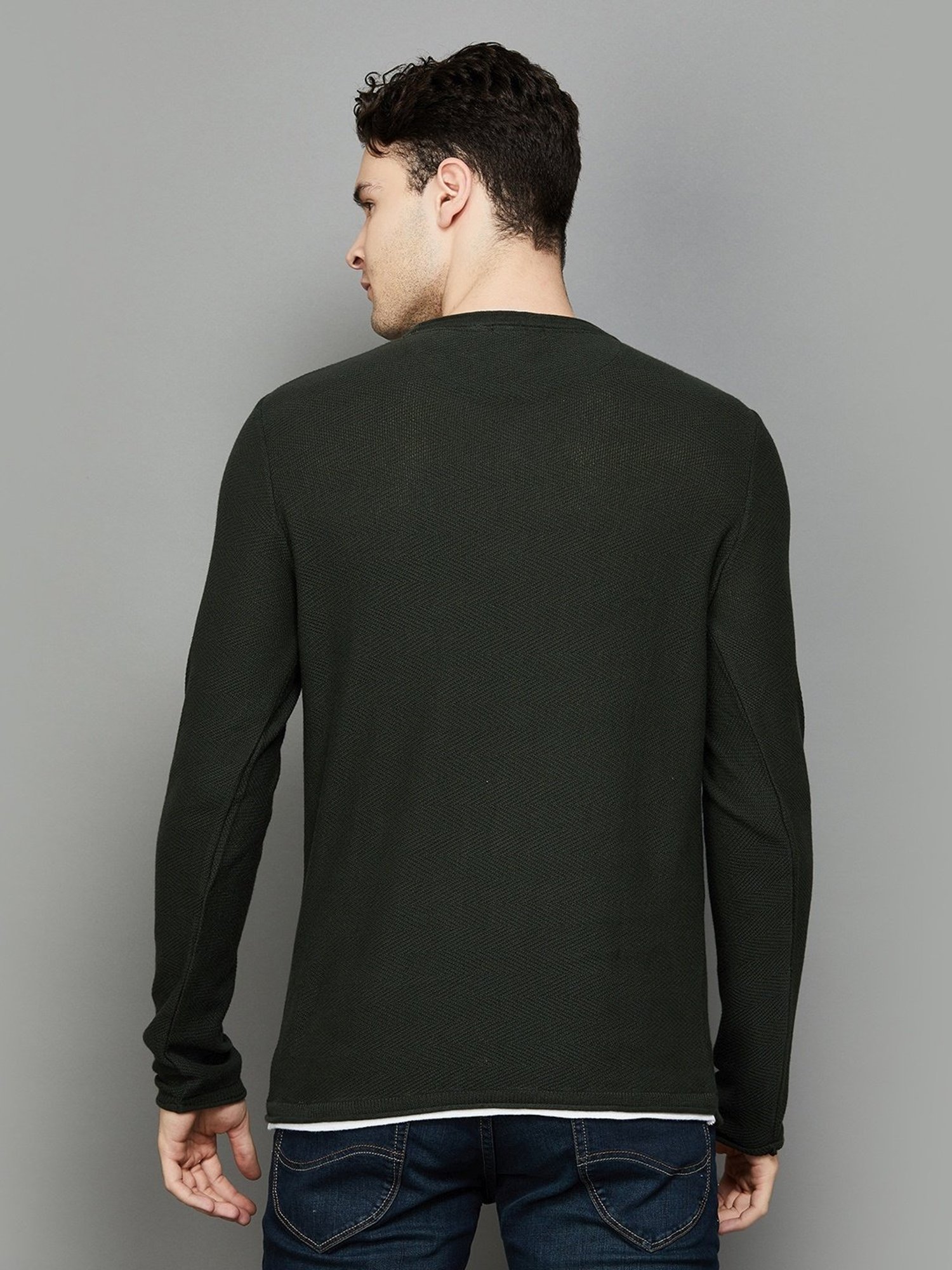 BOSSINI Olive Cotton Regular Fit Texture Sweater
