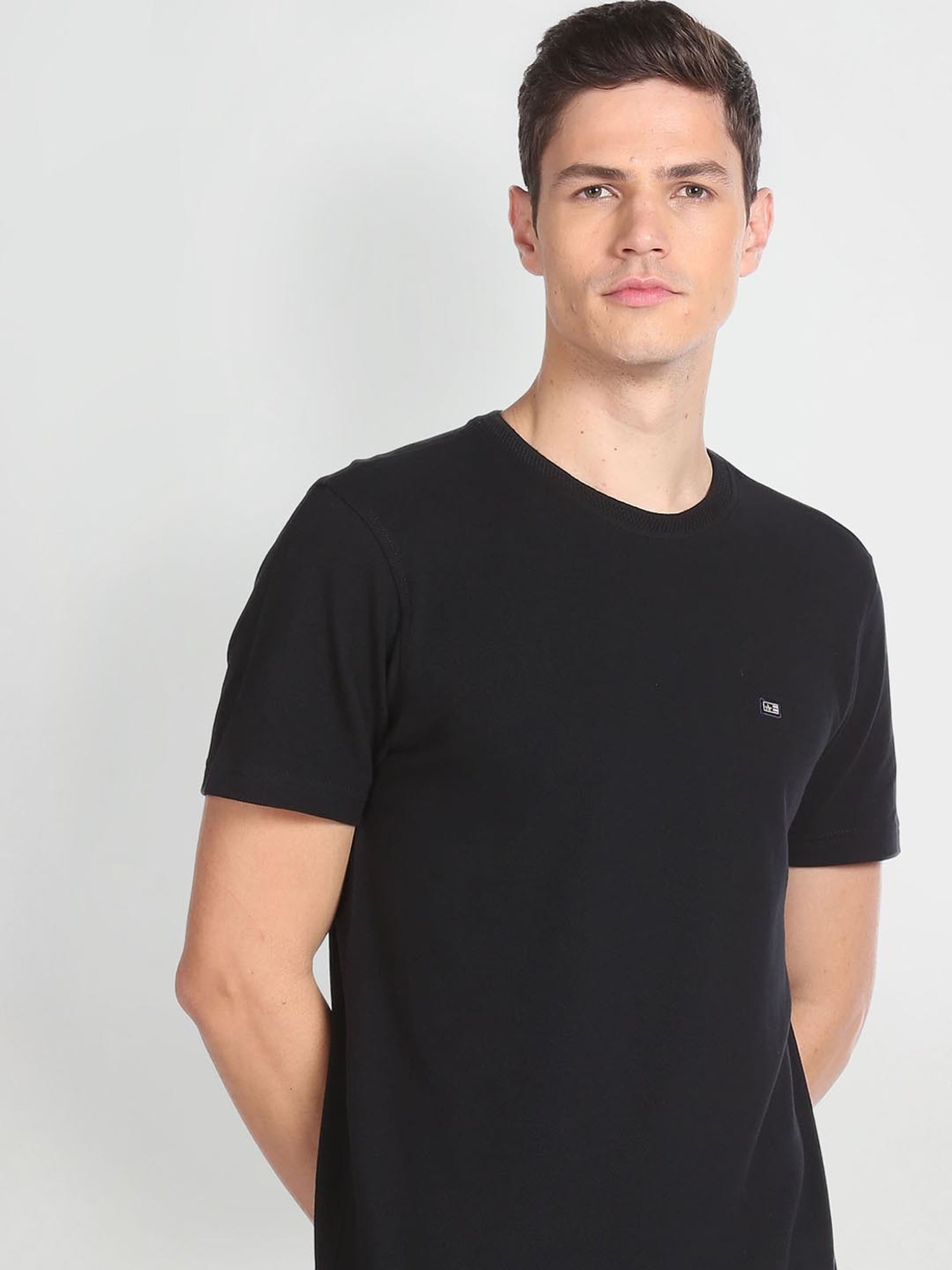 Arrow Sport Black Cotton Regular Fit T-Shirt
