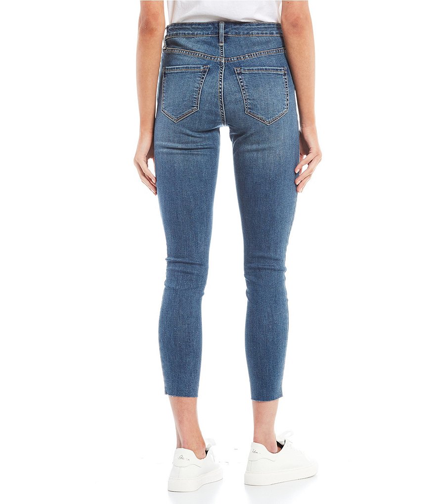 Frayed Mid Rise Ankle Skinny Jeans