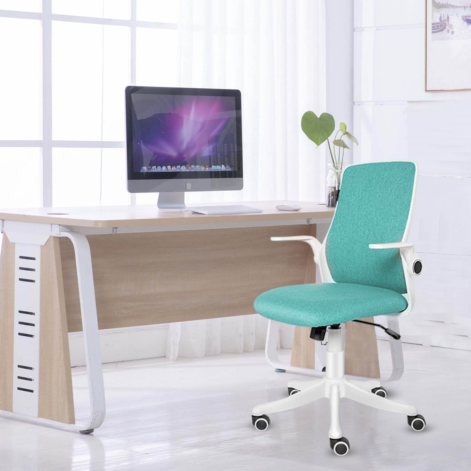 ELECWISH Office Chair Ergonomic Executive Chair with Armrests Swivel Desk Chair Mid Back Mesh Office Computer Green