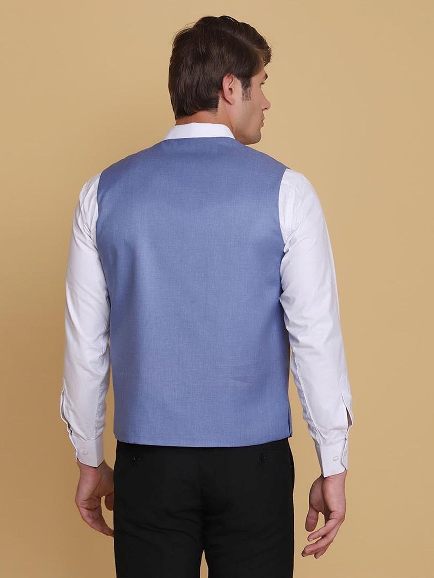 TAHVO Light Blue Slim Fit Waistcoat