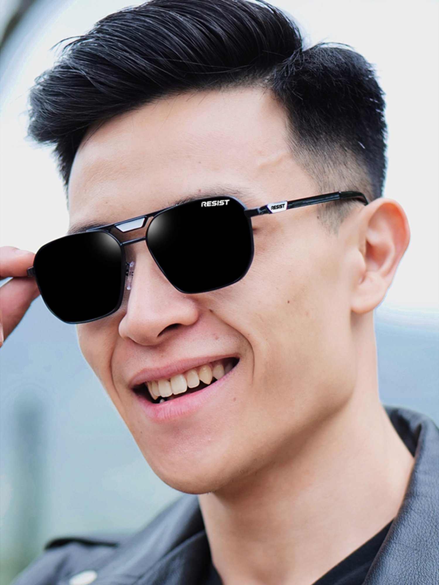 Resist Eyewear Black Square UV Protection Unisex Sunglasses