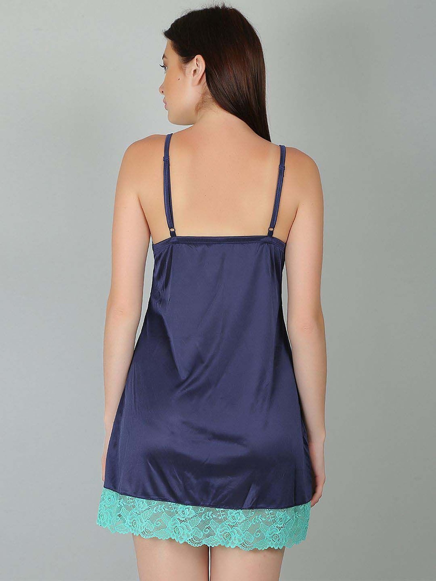 N-Gal Blue Lace Work Short Nighty With Robe