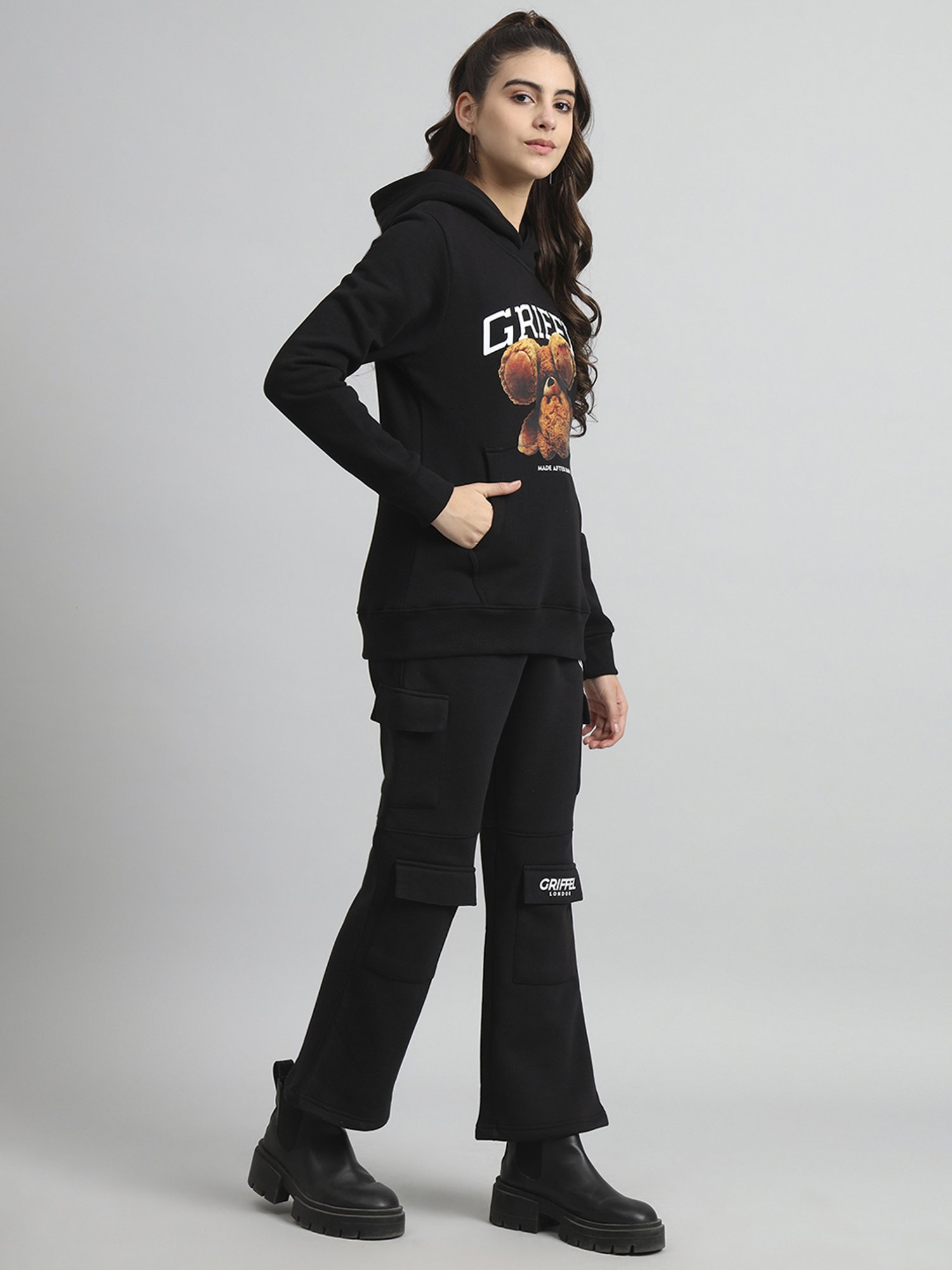 GRIFFEL Black Printed Sweatshirt Track Pants Set