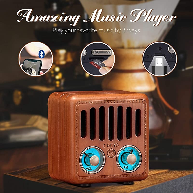 Retro Radio Vintage Bluetooth Speaker  Walnut Wooden FM Radio with Bluetooth 42 Old Fashioned Classic Style Good Bass Enhancement Loud Volume TF CardAUX for Home Office Kitchen