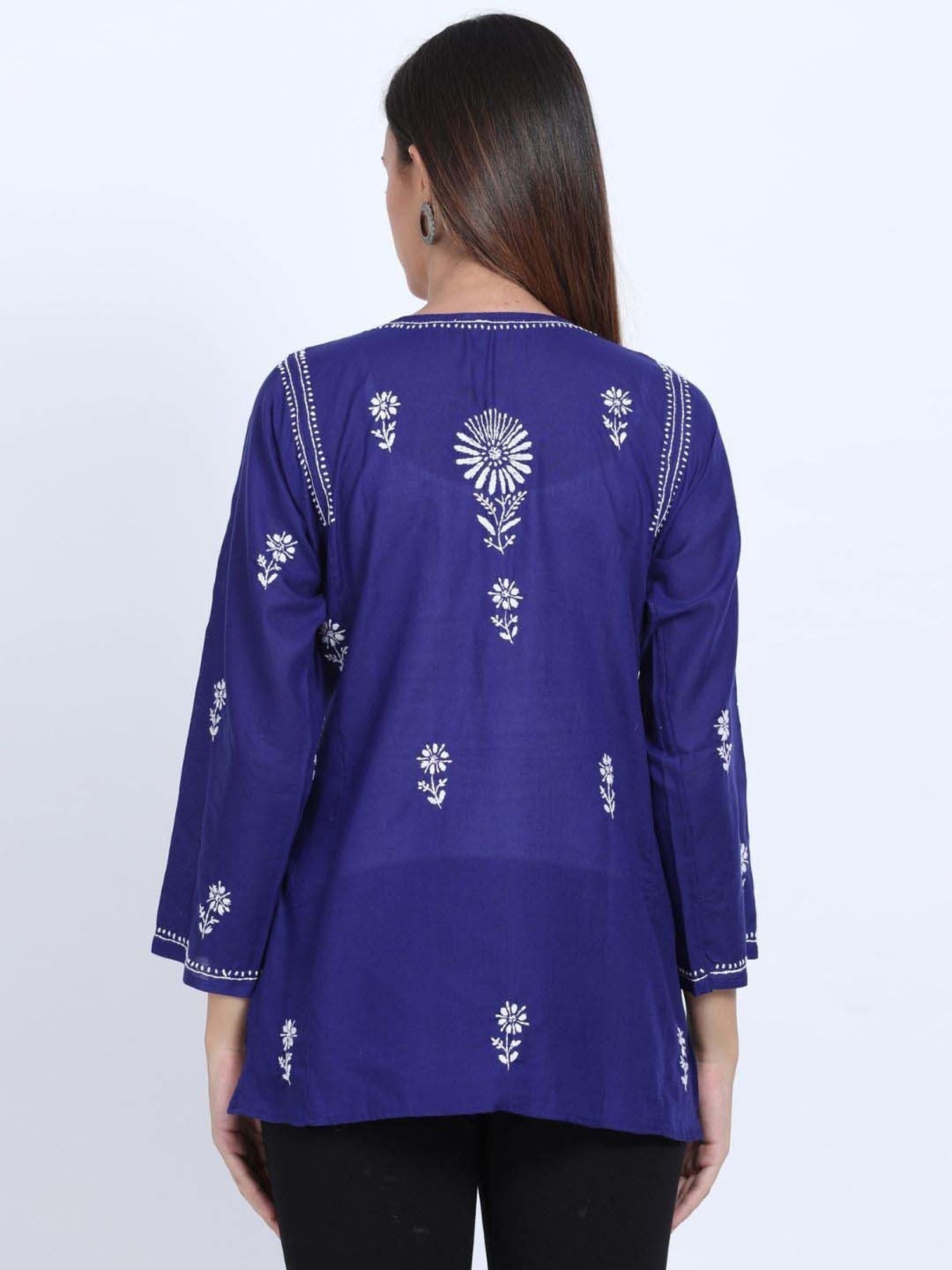 PARAMOUNT CHIKAN Midnight Blue Cotton Chikankari Straight Kurti