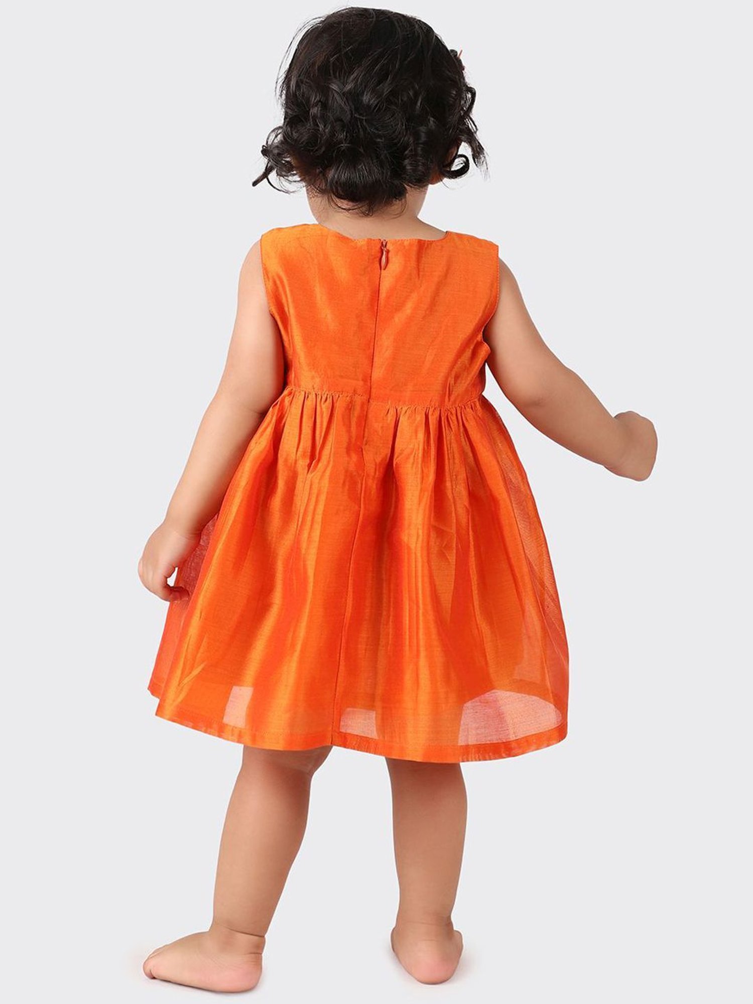 Fabindia Kids Orange Embroidered Dress