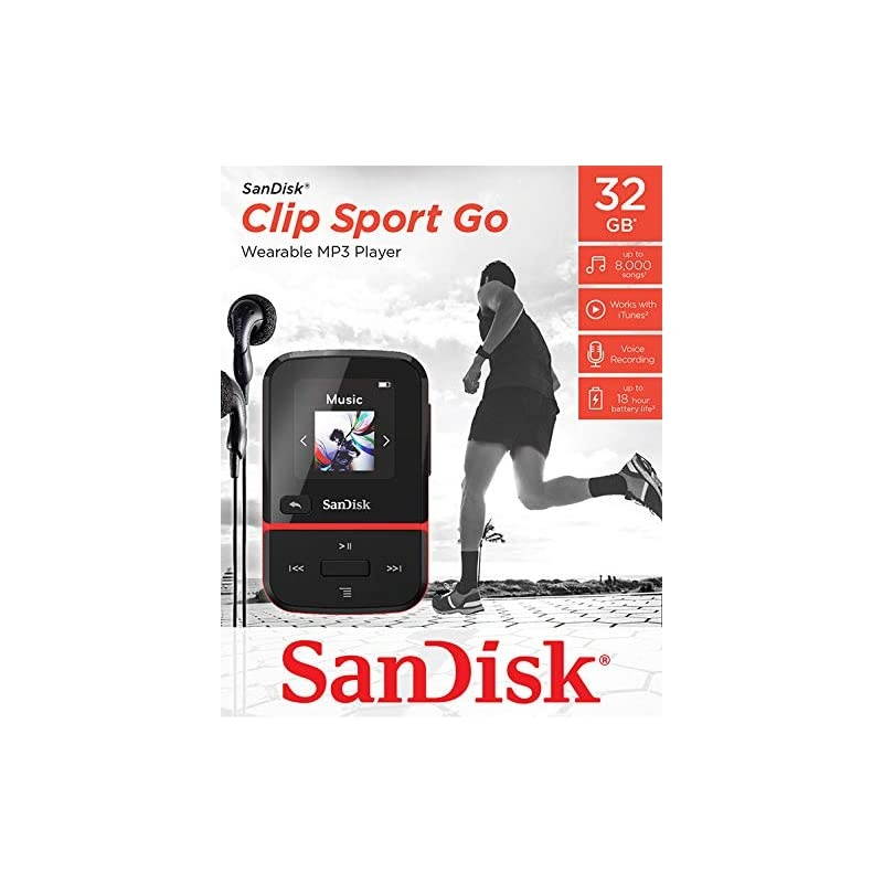 32GB Clip Sport Go MP3 Player Red LED Screen and FM Radio SDMX30032GG46R