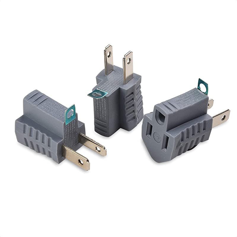 3Pack Polarized Grounding Adapter 3 Prong to 2 Prong Adapter Allows a 2 Prong Outlet to Accept 3 Prong Plugs