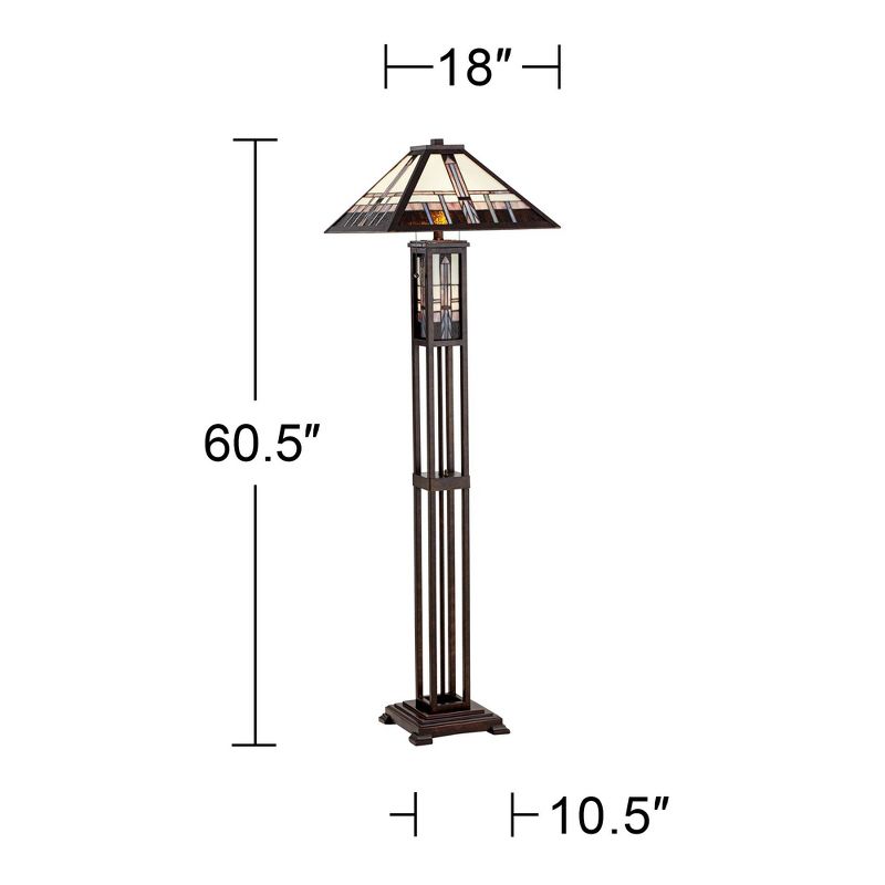 Robert Louis Tiffany Mission Floor Lamp Art Deco with Nightlight Oiled Bronze Stained Glass Shade for Living Room Reading Bedroom