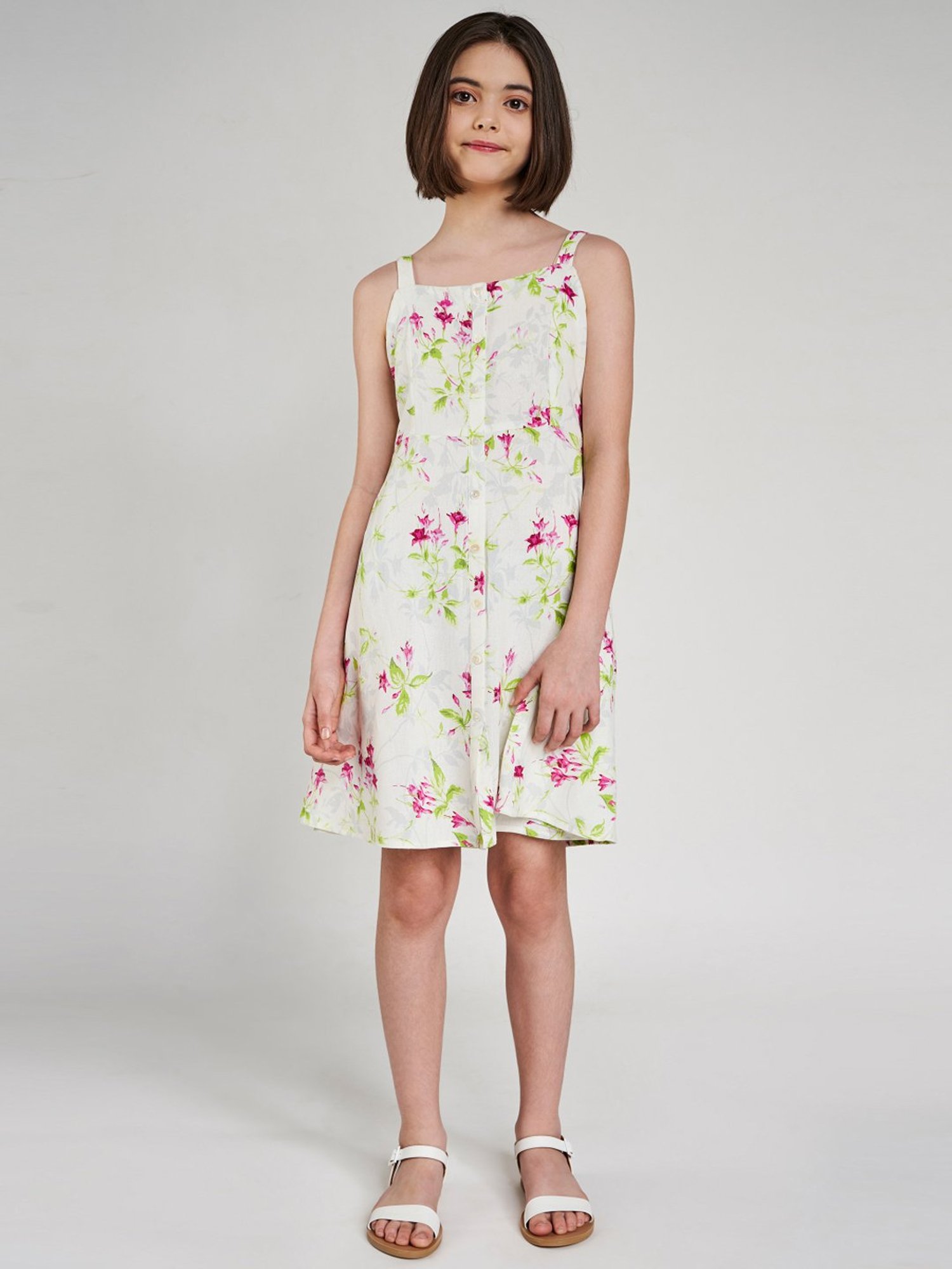 AND girl White Floral Print Dress