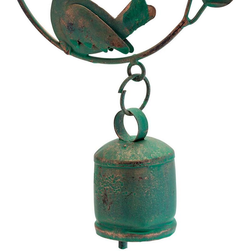 Wind & Weather Metal Birds and Bells Wind Chime with Green Over Gold Patina-Like Finish