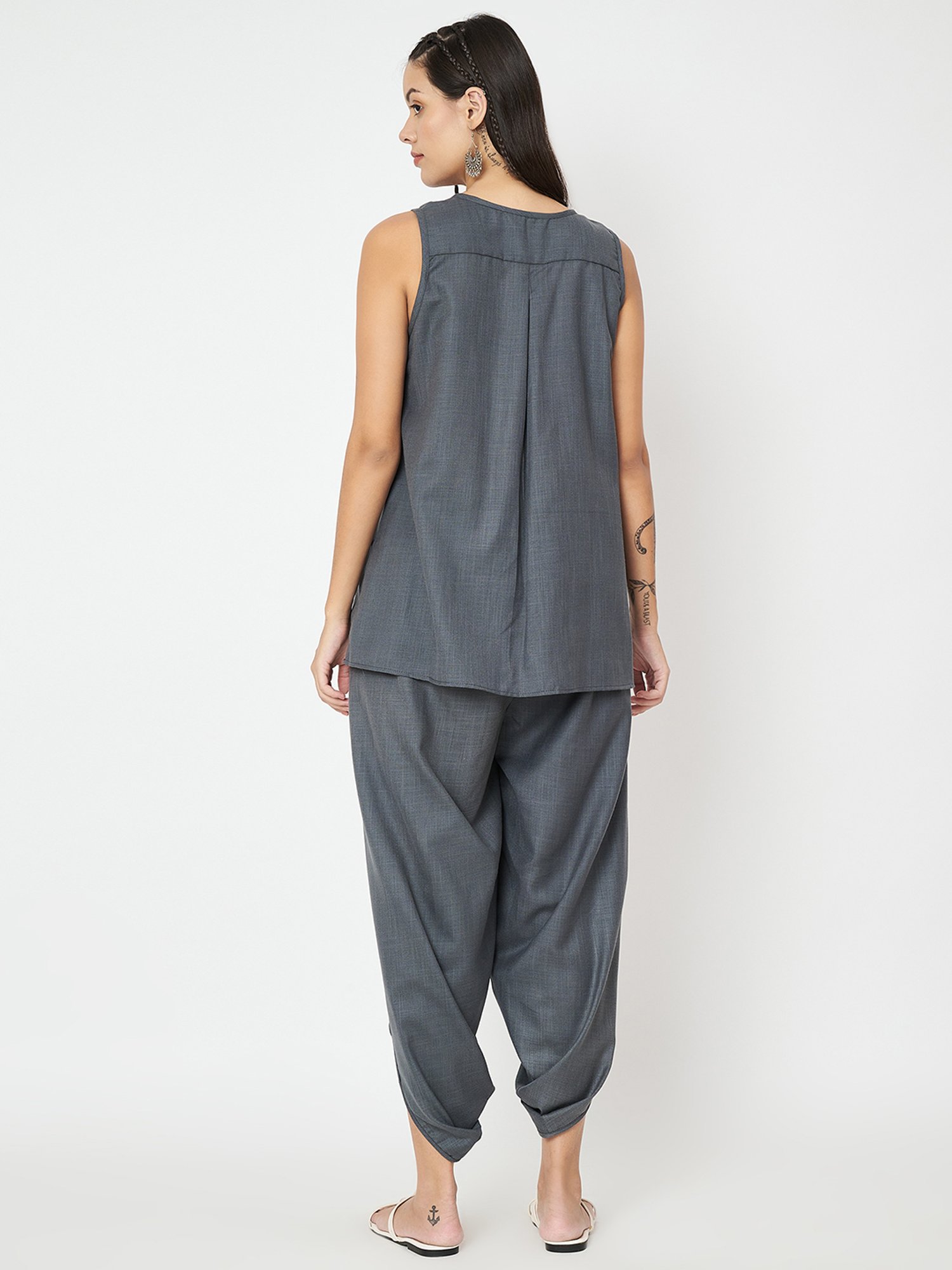 9rasa Grey Tunic & Dhoti Set