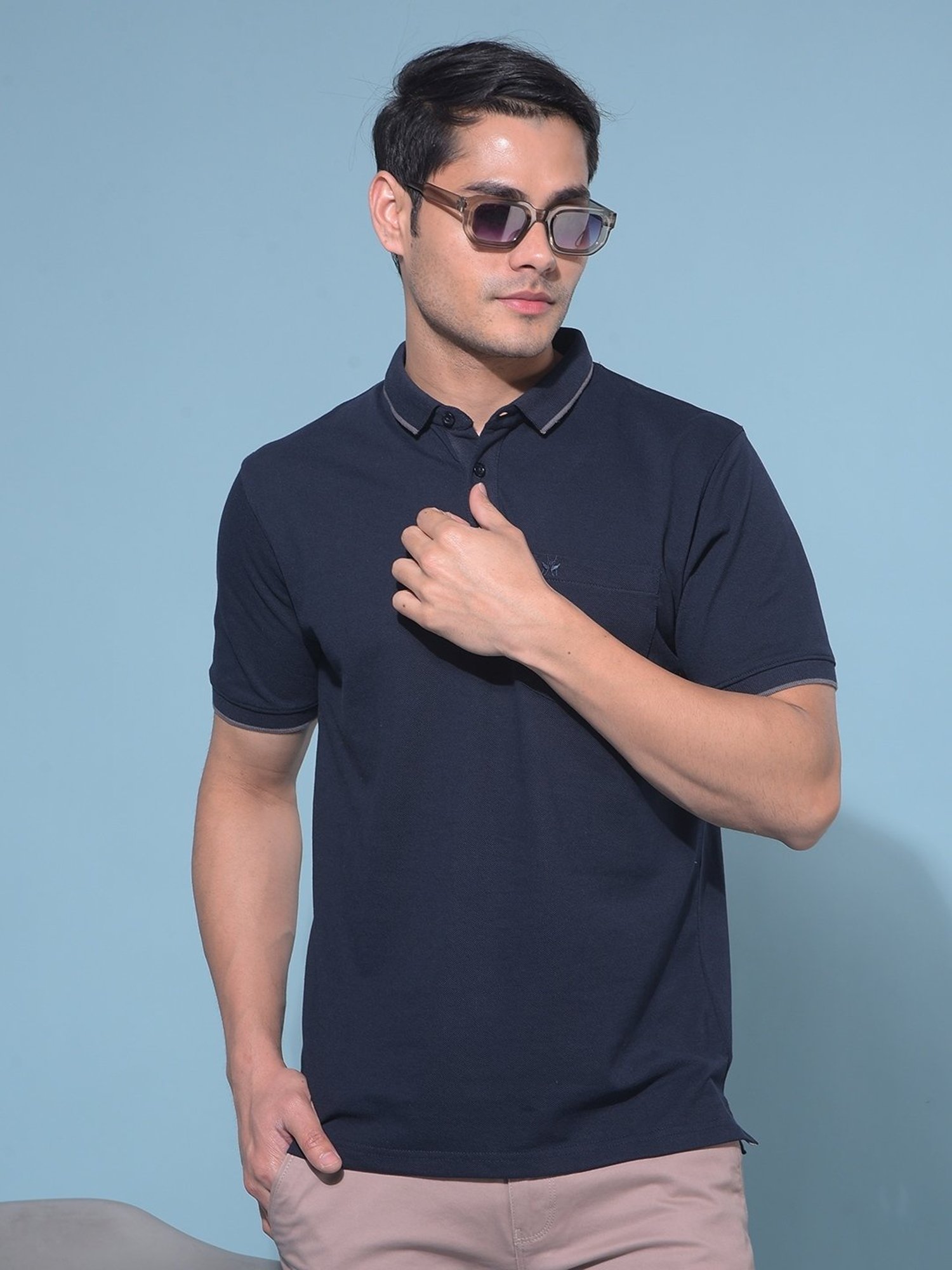 Crimsoune Club Navy Blue Slim Fit Polo T-Shirt