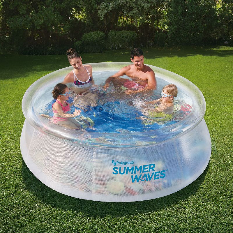 Summer Waves P10008305 8 Foot Wide Transparent Quick Set Inflatable Top Ring Kiddie Swimming Pool with Deep Sea Ocean Life Graphics and 3D Goggles