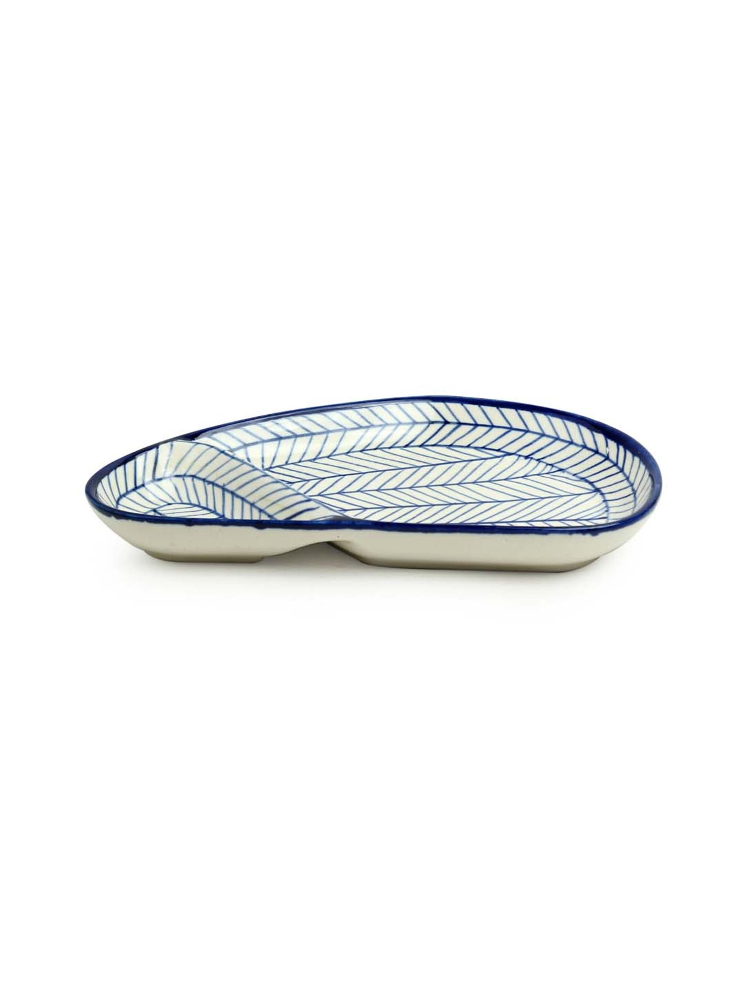 ExclusiveLane 'Indigo Chevron Avocado' Hand-painted Microwave Safe Ceramic Chip-N-Dip Platter
