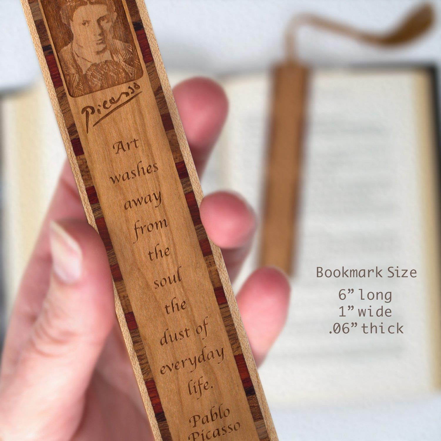 Pablo Picasso Quote Engraved Wooden Bookmark with Tassel