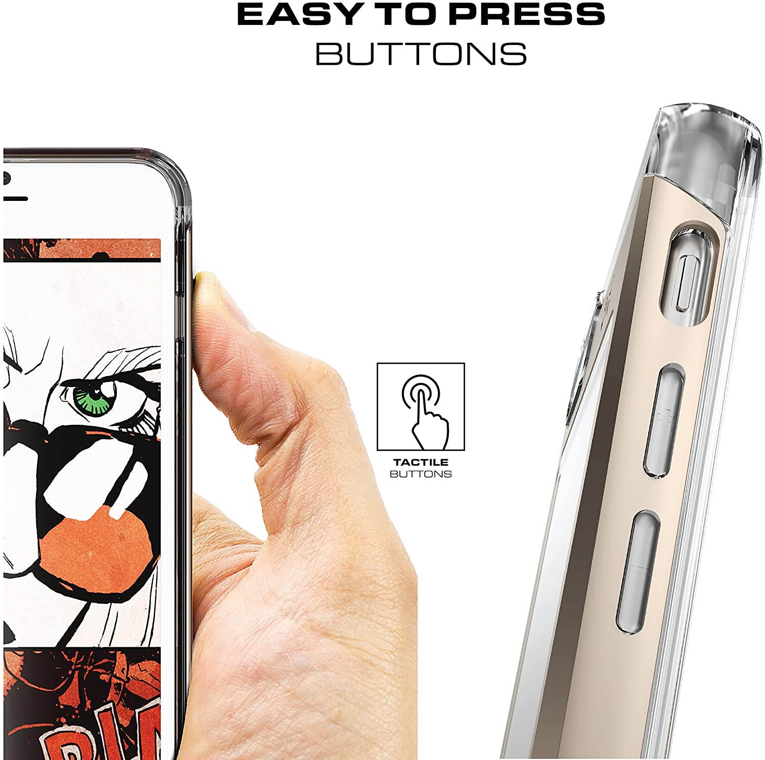 Ghostek Cloak Clear iPhone 7 Plus, iPhone 8 Plus Case with Slim Metal Bumper Design Shockproof Heavy Duty Protection Wireless Charging 2017 iPhone 8 Plus, 2016 iPhone 7 Plus (5.5 Inch) - (Gold)