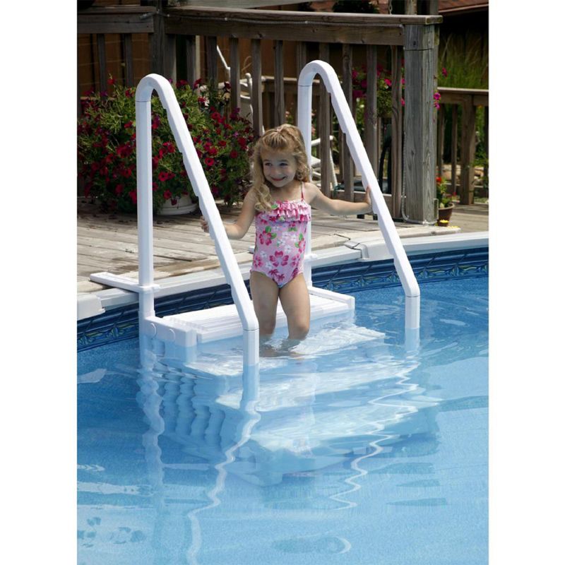 Blue Torrent AC 30163 Antigua 32 Inch 4 Stair Step Ladder with Safety Handrails and Side Supports for Above Ground Water Swimming Pool, White