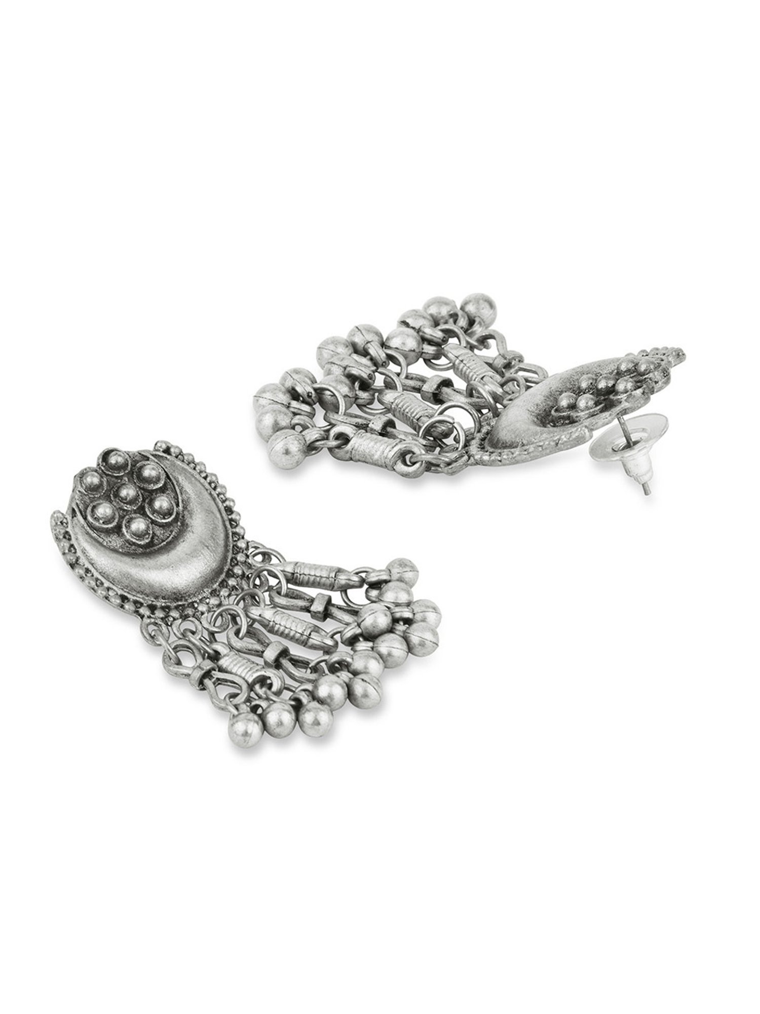 Fida Crescent Set Silver Dangler Earrings