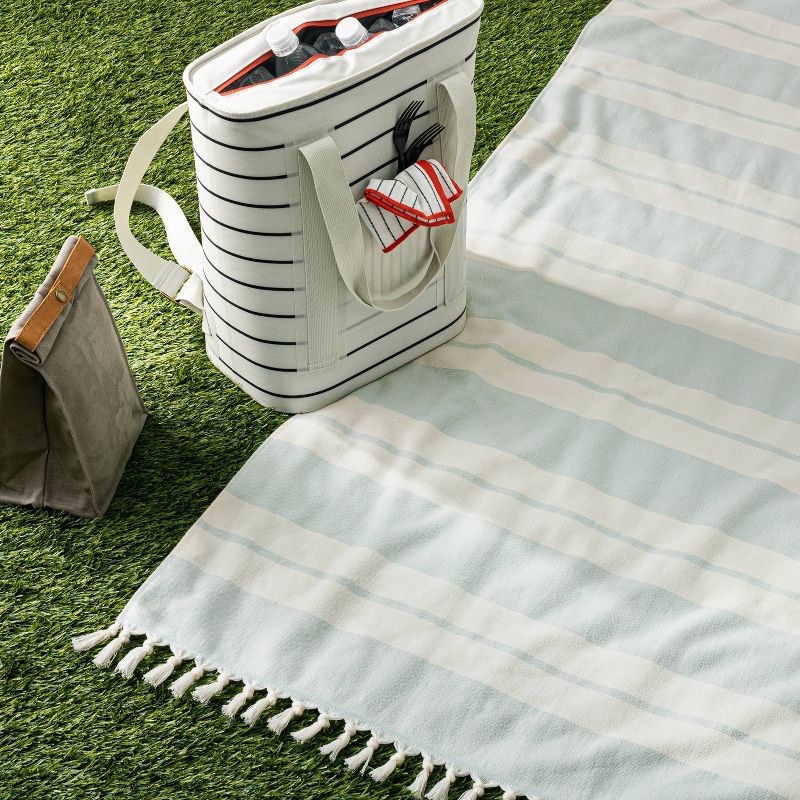 Double Stripes Cotton Beach Towel Light Blue/Sour Cream - Hearth & Hand™ with Magnolia