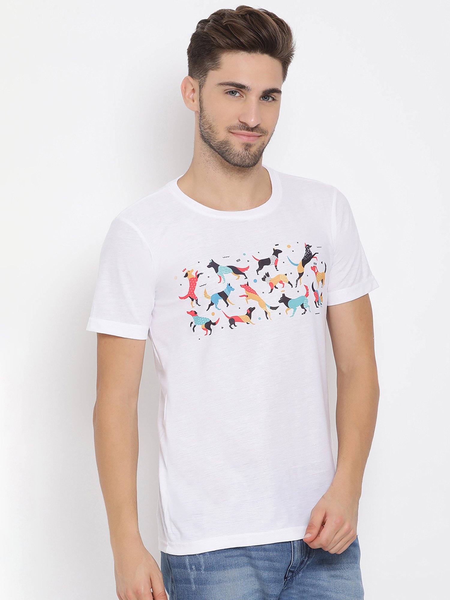 Hangup Plus White Regular Fit Printed Crew T-Shirt