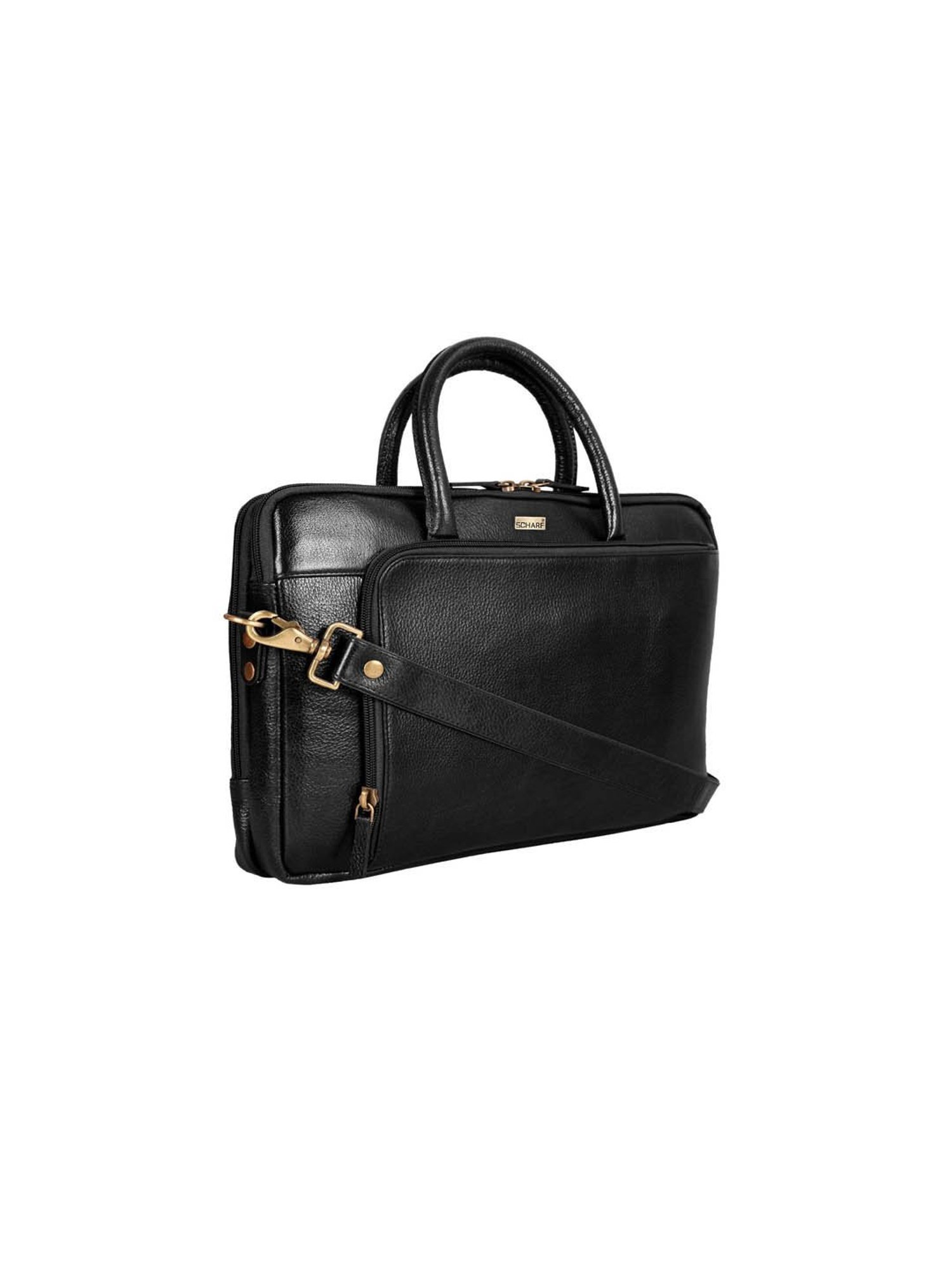 SCHARF Casa Grace Black Leather Medium Laptop Messenger Bag - 13.4 inches